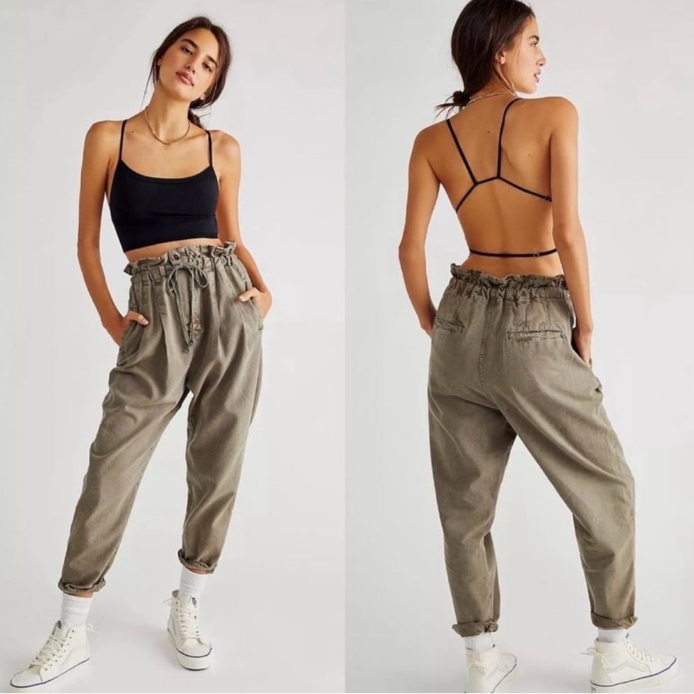 Free People Olive Paperbag Waist Joggers